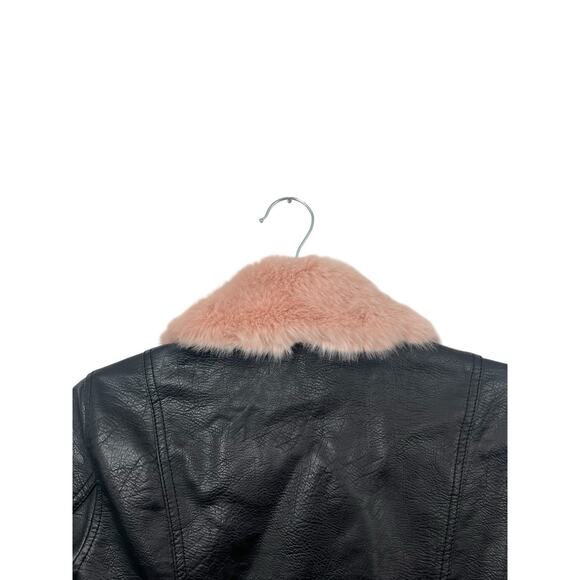 Candies Women's Faux Leather Pink Faux Fur Collar Moto Zip Jacket Small NWT - Picture 4 of 8